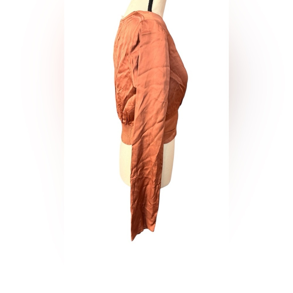 Free People Miraya Top Satin Knot Front Blouse in Rust - Picture 4 of 9